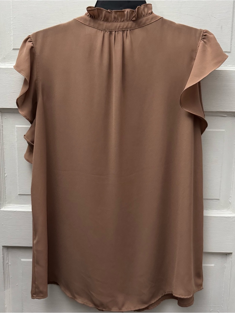 Calvin Klein Taupe Flutter Sleeve Mock Neck Blouse XL - Picture 3 of 8